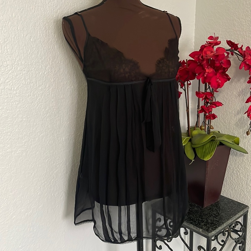 ❤️ NWOT Elise Anderegg France 100% Silk Lace Black Babydoll Slip M